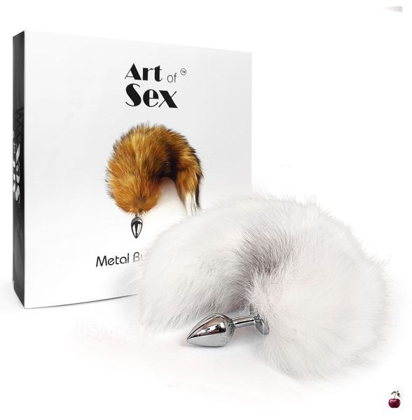 Анальна пробка з хвостом Art of Sex, металева, розмір M, White SO6184 фото