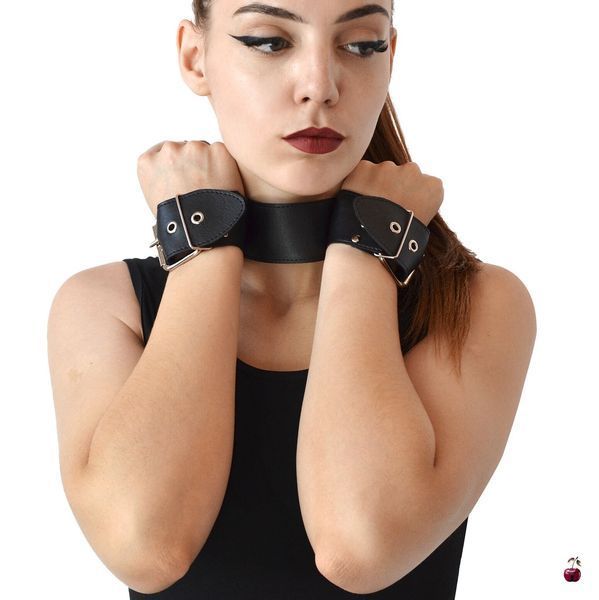 Нашийник Art of Sex Bondage Collar with Handcuffs, натуральна шкіра SO6618 фото