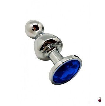Анальні іграшки Wooomy Lollypop Double Ball Metal Plug Blue M, нержавіюча сталь SO7422 фото