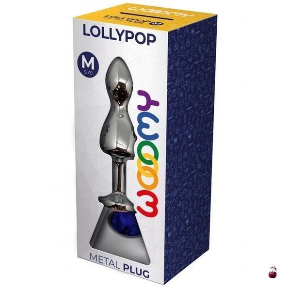 Анальні іграшки Wooomy Lollypop Double Ball Metal Plug Blue M, нержавіюча сталь SO7422 фото
